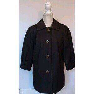 RQT Black Size Petite M Button Up Cotton Blend Blazer with 3/4" Pleated Sleeves